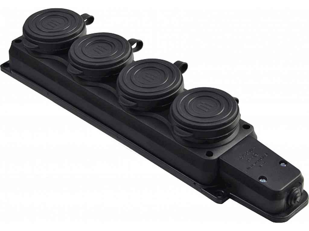 Колодка АСКО каучукова 2Р+PE з захисними кришками чотиримісна 16А IP44 (1031855)