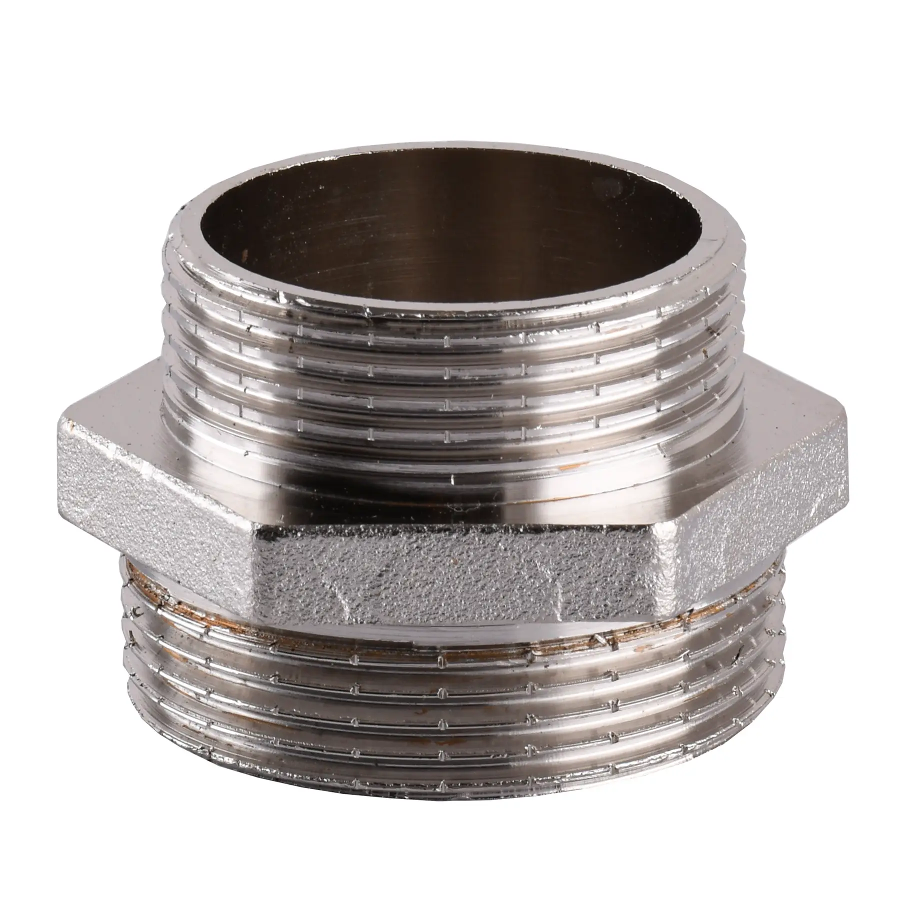 Ниппель редукционный никелированный 1 1/2″ ЗРх1 1/4″ ЗР штампованный (А0522Анк VA)