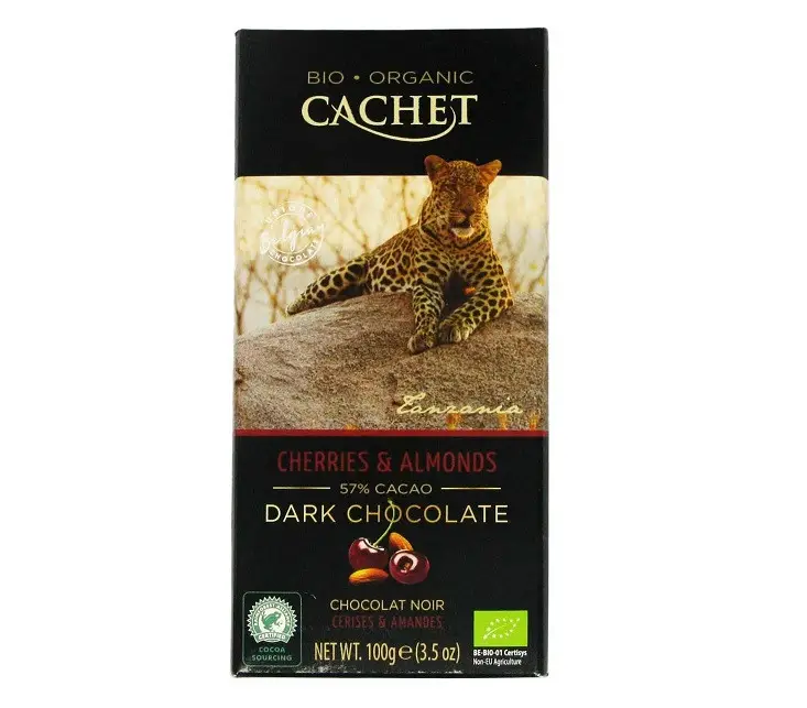 Шоколад чорний 57% Organic Cachet Almonds & Cherries 90 г