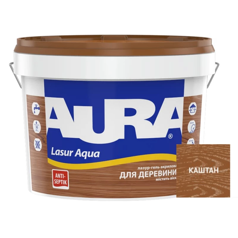 Лазур-лак акриловый Aura Lasur Aqua для древесины 2,5 л Каштан (2571748892)