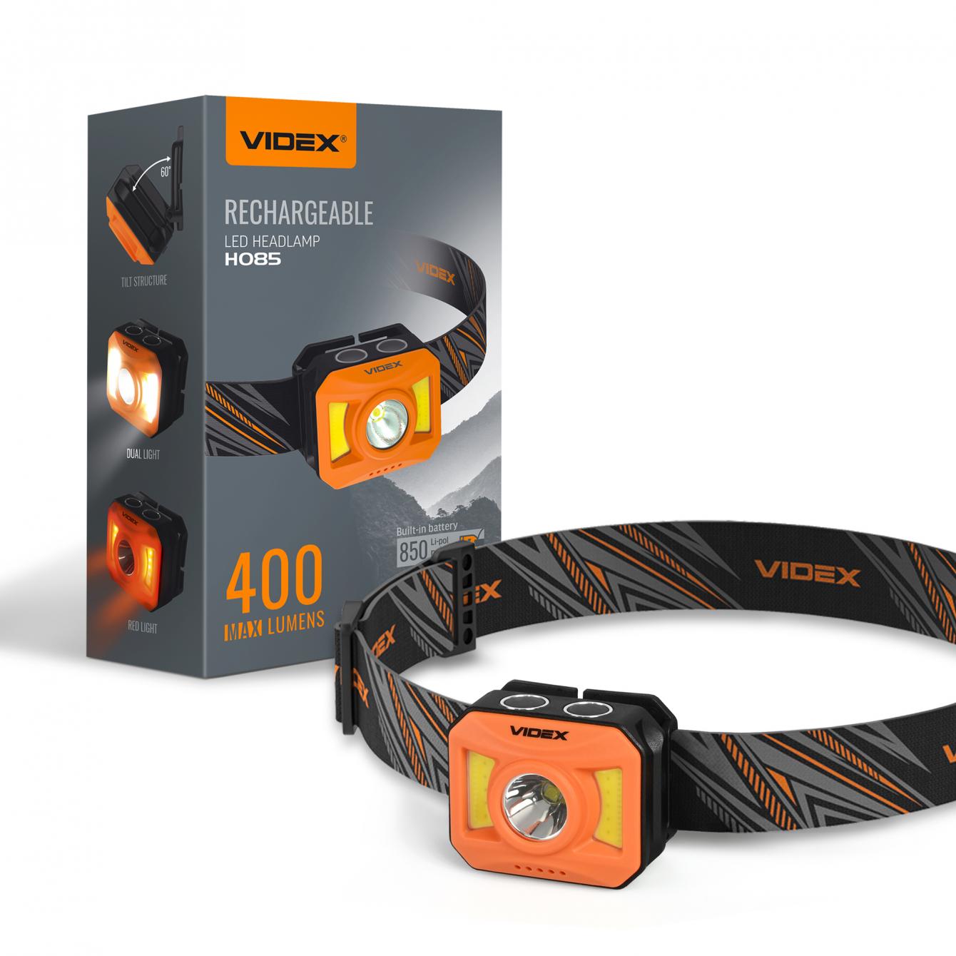 Фонарик налобный светодиодный Videx VLF-H085-OR 400Lm 5000K (27529)