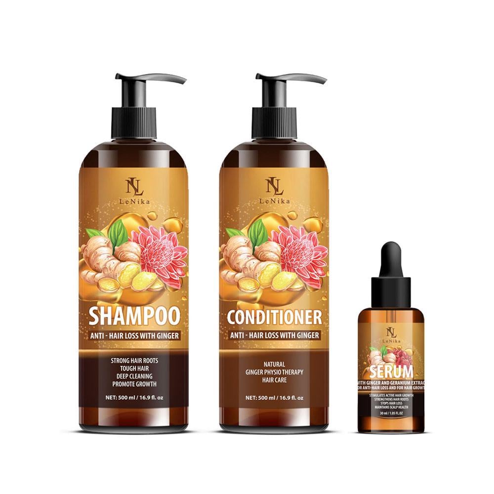 Набор Шампунь кондиционер и сыворотка LeNika от выпадения и роста волос с имбирем