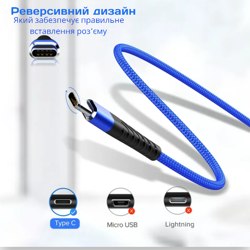 Кабель зарядний Vothoon USB Type-A на USB Type-C плетений 1 м 3 А Синій (1896647886) - фото 2