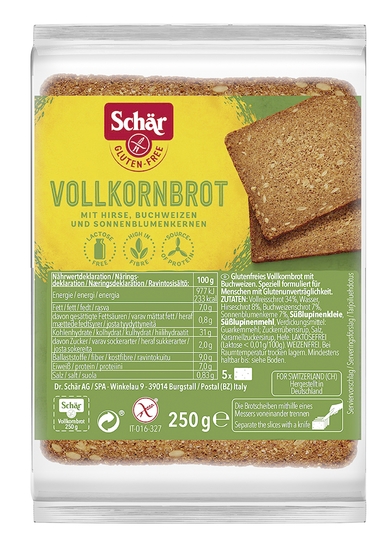 Хлеб зерновой без глютена Dr. Schar Vollkornbrot 250 г (8008698014011)