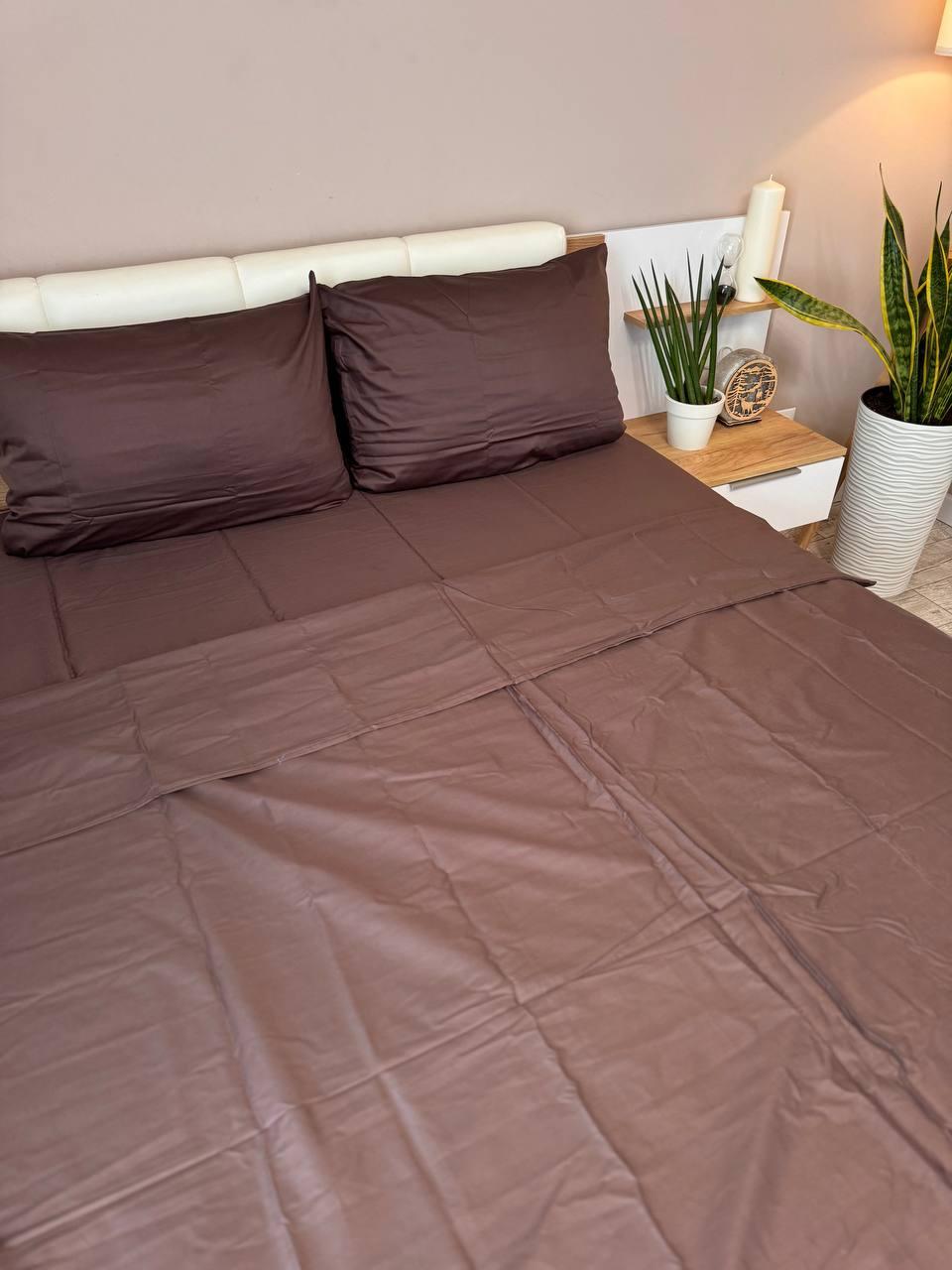 Постільна білизна сатин євро 200х220 см наволочки 70х70 см 2 шт. Коричневий (Д-Al-satin-004-03)