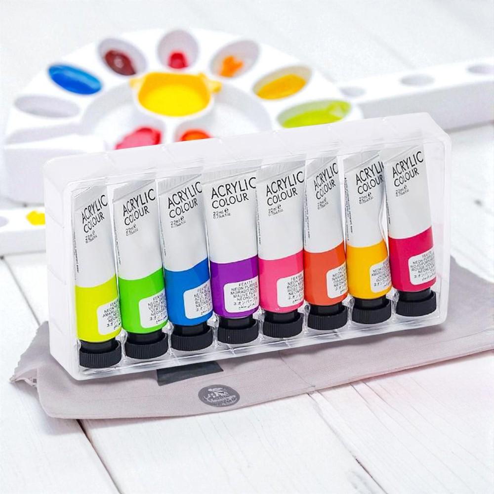 Краски акриловые художественные тюбики в коробке 8 неоновых цветов по 22 мл (37-112009)