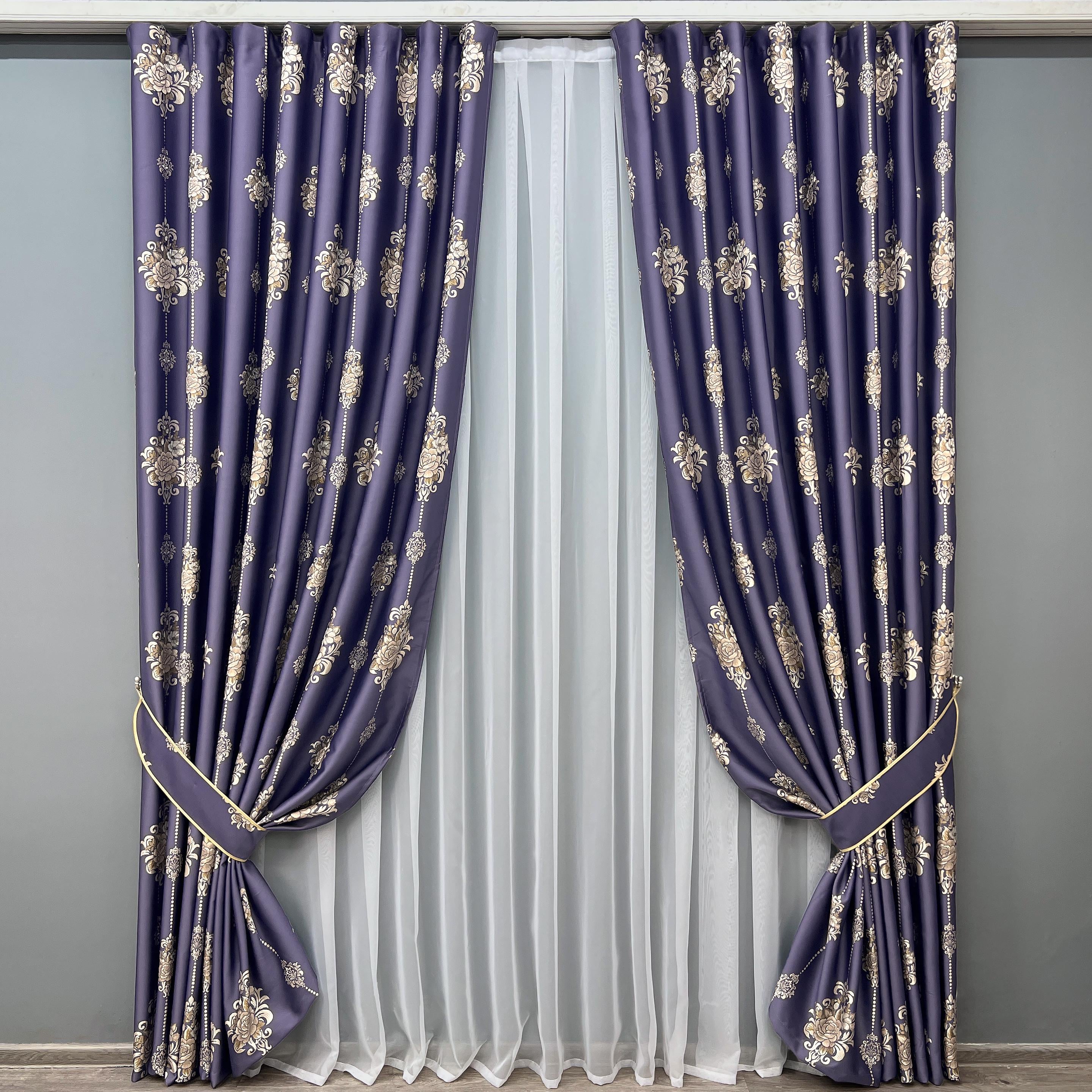 Комплект готовых штор VR-Textil №2056ш с вышивкой гладью 100х270 см 2 шт. Синий (31-0059)