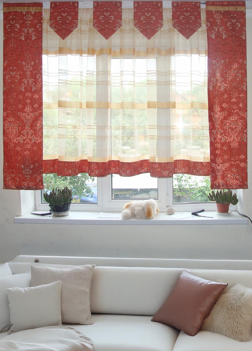 Комплект тюль и и панельных шт. орок до подоконника Firanka Arda карниз 200 см Терракотовый (21_8п)