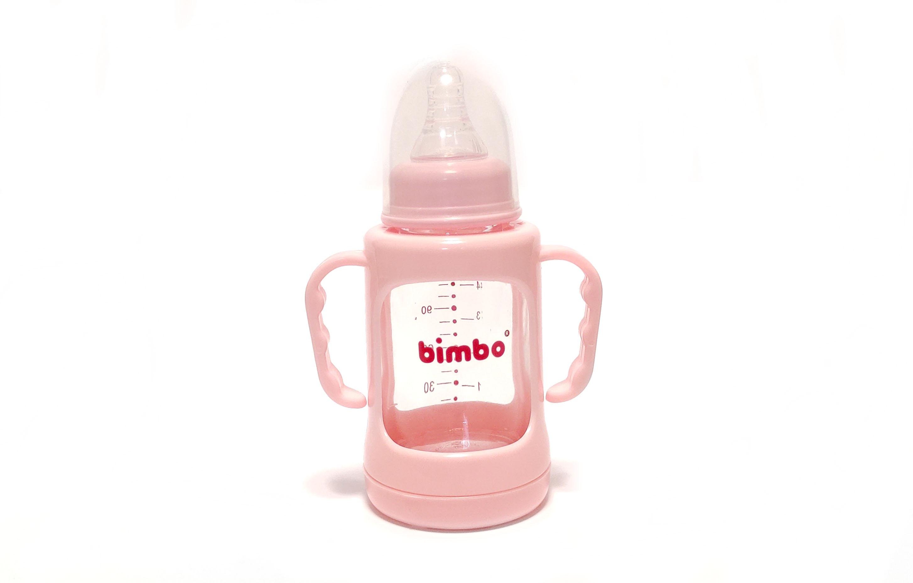 Пляшка для годування Bimbo скляна з соскою і ручками 120 мл Рожевий (91184r)