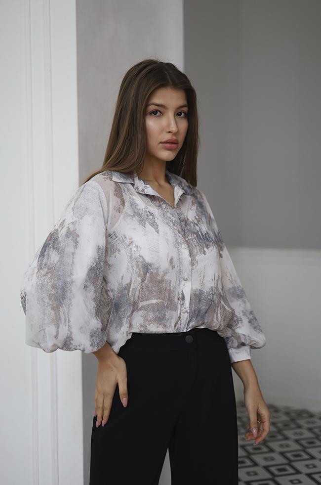 Блуза Lipar 2912 шифоновая удлиненная с майкой р. 42 Капучино (16917085)