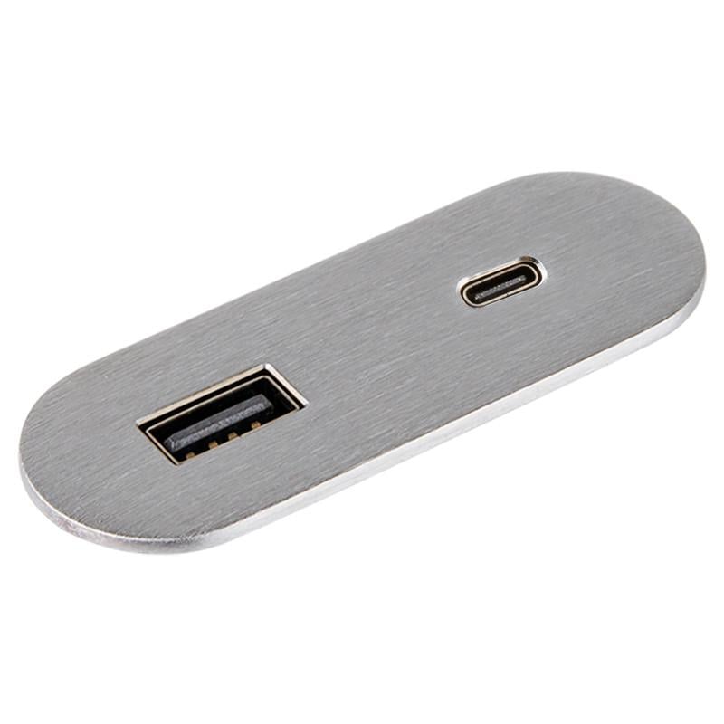 Розетка овальная VersaPICK USB-1 USB порта 5В/9В 3А/2A 110-220В IP20 ZAMAK нержавеющая сталь