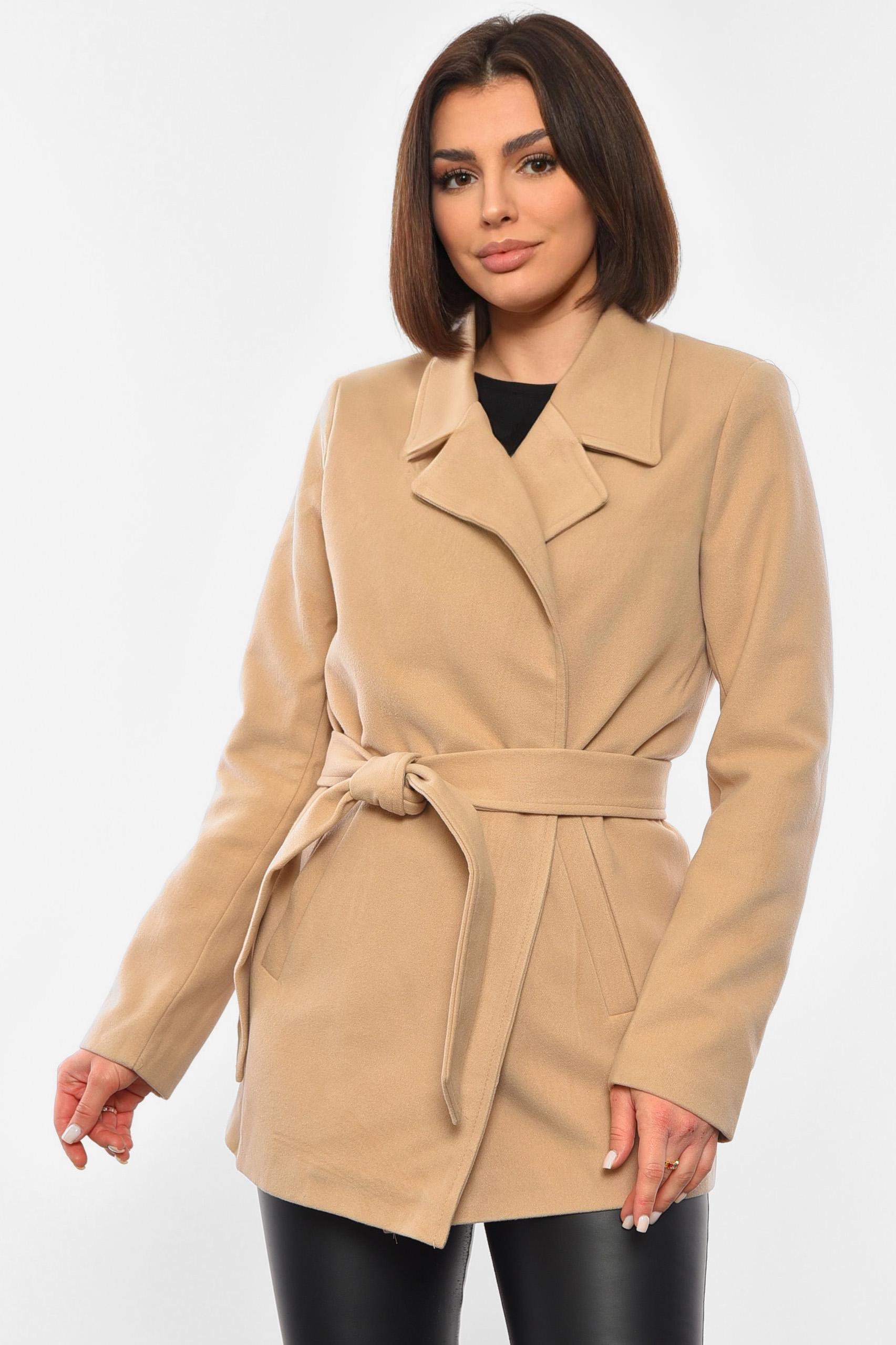 Пальто жіноче на запах L Бежевий (193363) Пальто жіноче на запах L Бежевий (193363)