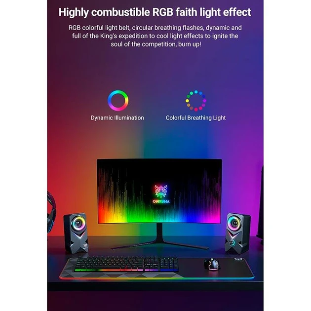 Колонки компьютерные акустика для ПК Onikuma L2 с RGB подсветкой 10 W BT/AUX/USB Black - фото 9