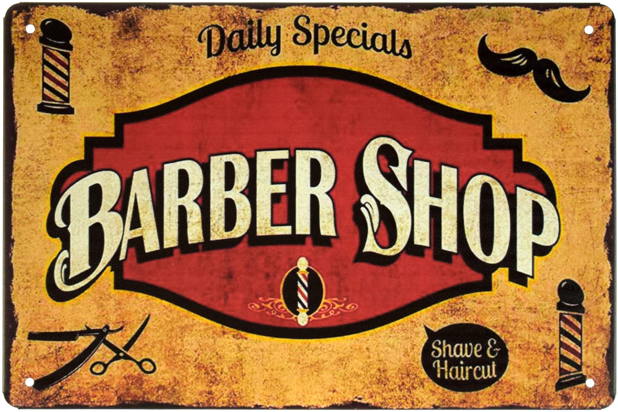 Табличка металлическая Барбершоп Брейтесь И Стригитесь/Barber Shop Shave and Haircut 20x30 см