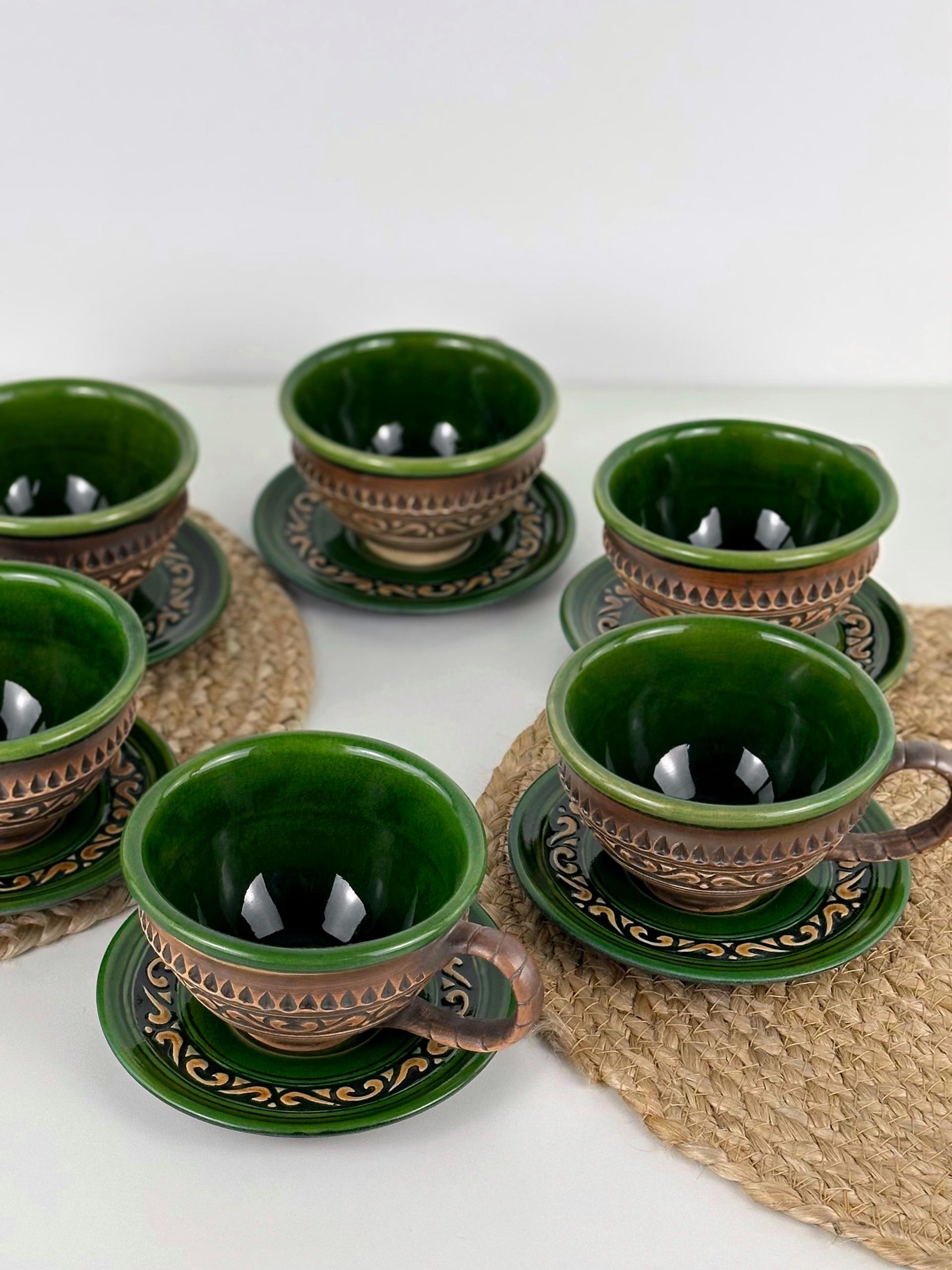 Набір глиняних чашок та блюдець Гражда 6 шт. Коричневий (17019-25) - фото 8