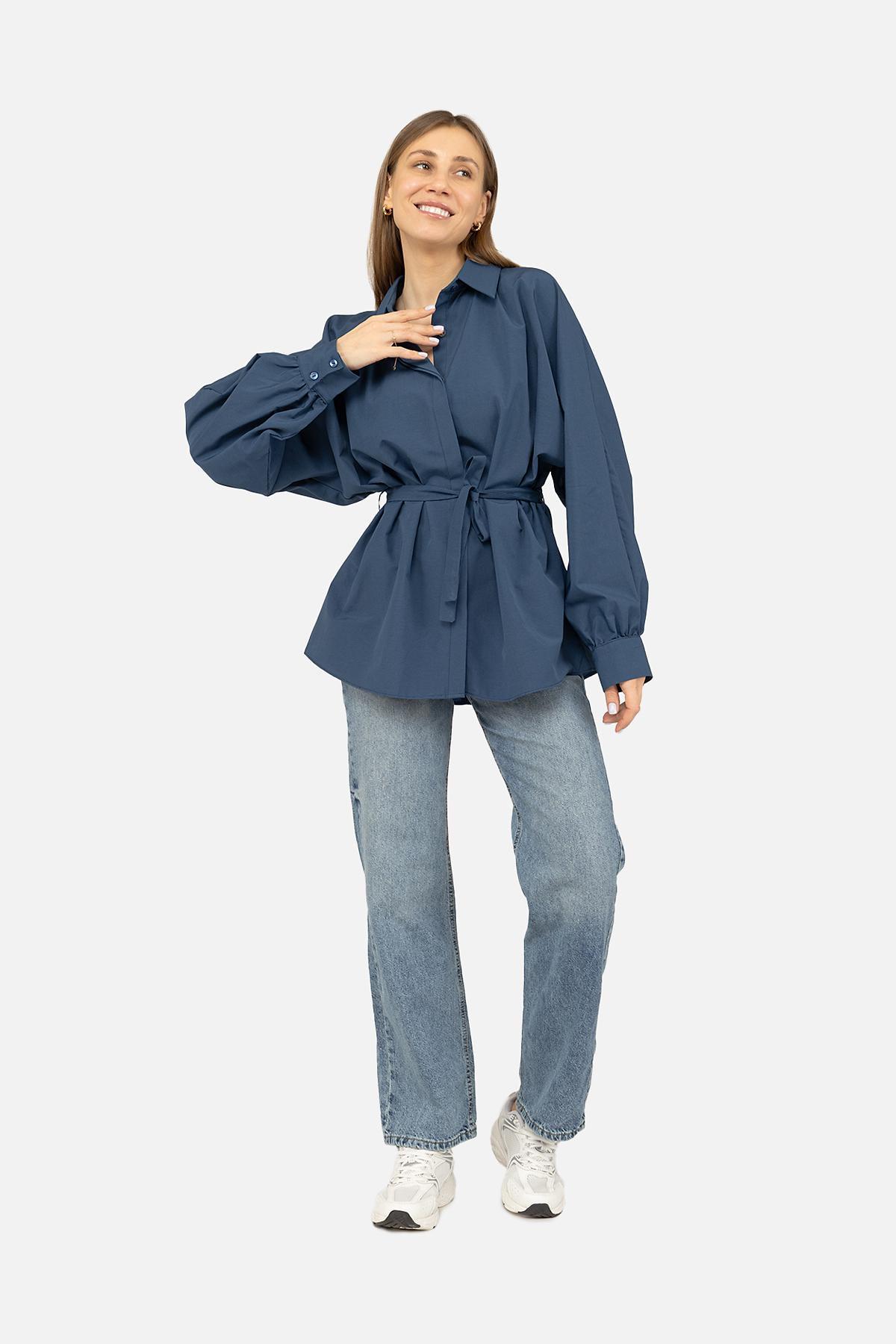 Рубашка приталенная ЦБ-00270228 женская р. 44 Индиго (SKT001045801) - фото 3