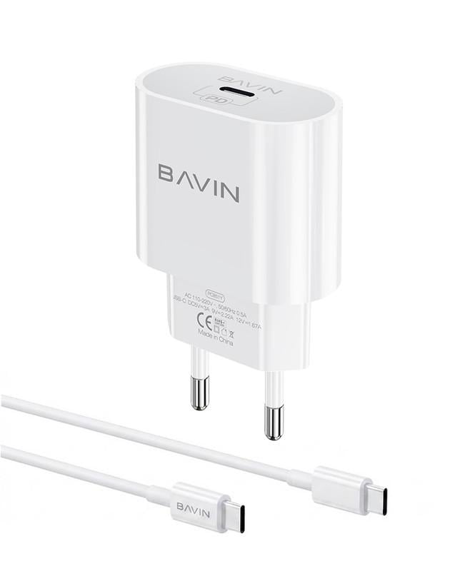 Зарядное устройство BAVIN PC851Y-СС PD 20W Type-C/кабель Type-C/Type-C 60W White (37156252) Зарядное устройство BAVIN PC851Y-СС PD 20W Type-C/кабель Type-C/Type-C 60W White (37156252)