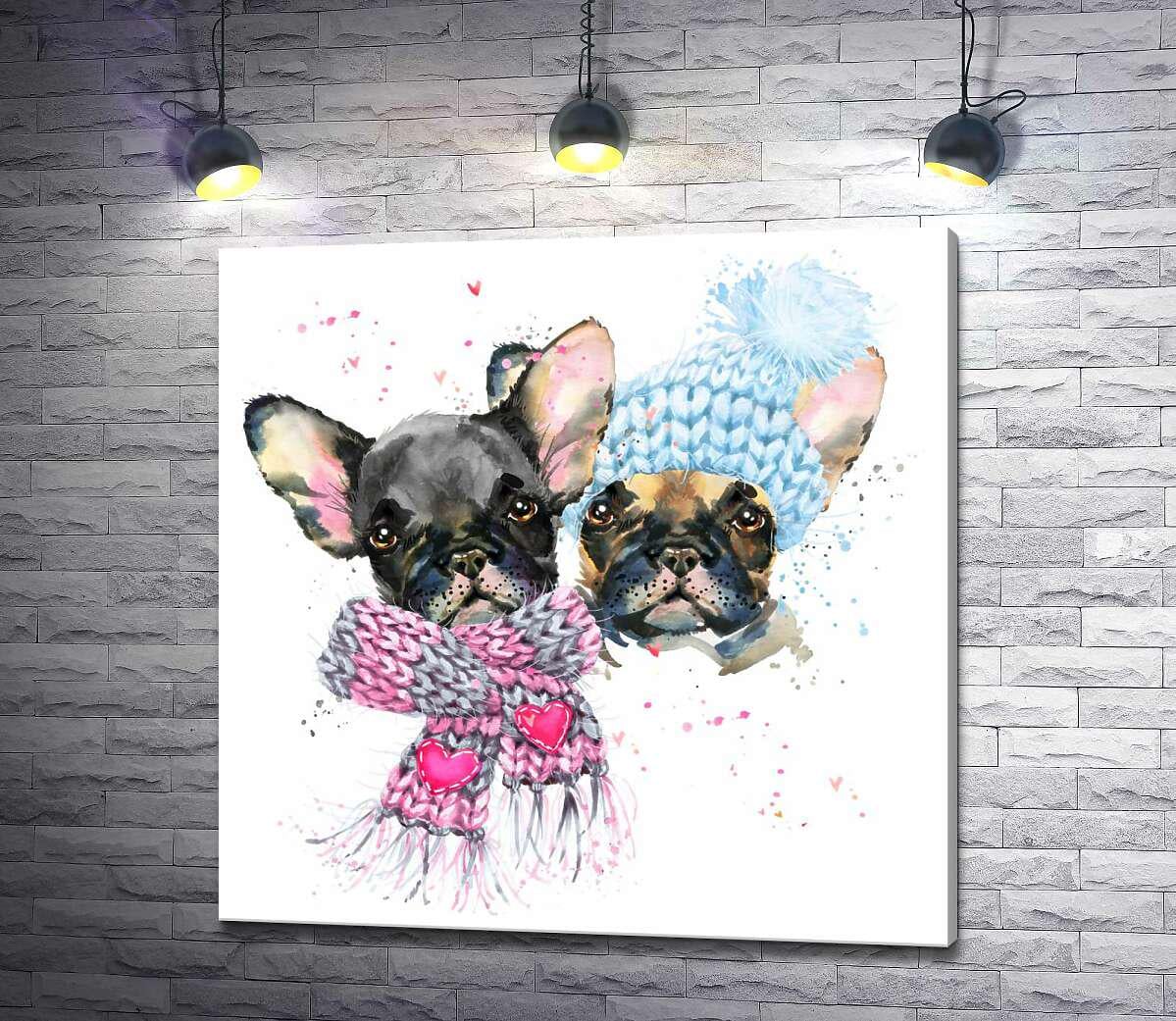 Картина ArtPoster Два бульдога в шапке и шарфе 50x50 см Модуль №1 (001671)
