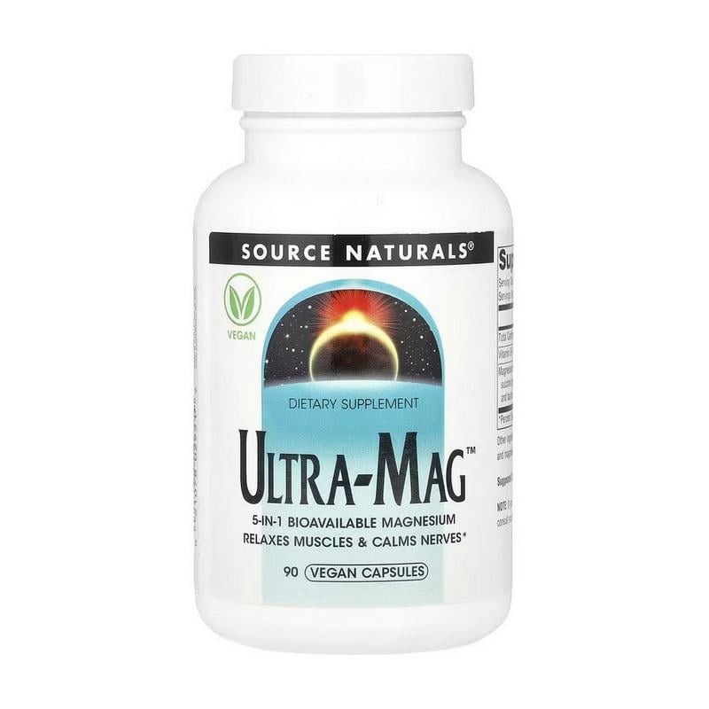 Комплекс магнію цитрат гліцинат малат з вітаміном B6 Source Naturals Ultra-Mag 90 вег. капс.