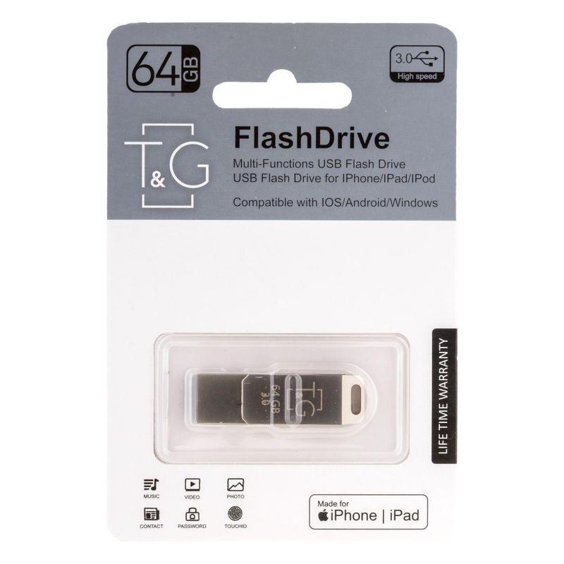 Флэш-драйв T&G 008 Metal series USB 3.0 Lightning 64GB Серебряный (00000053320_1)