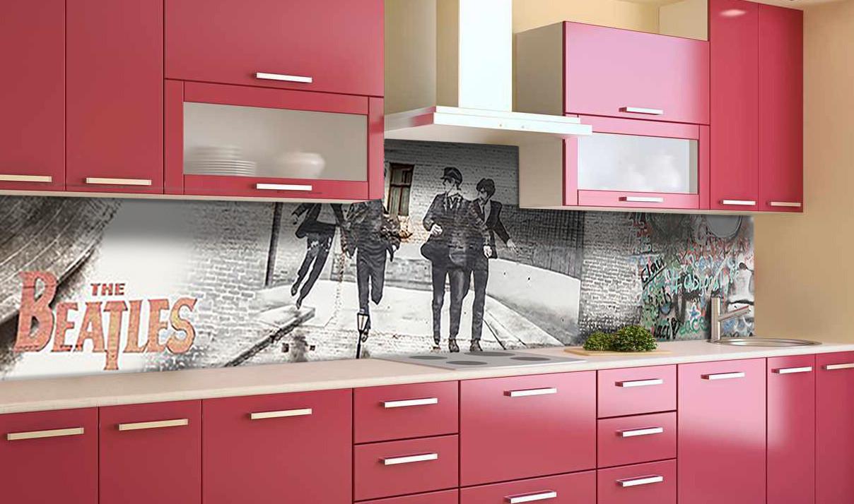 Кухонный фартук Битлз знаменитости из самоклеющейся виниловой пленки 65х300 см Серый