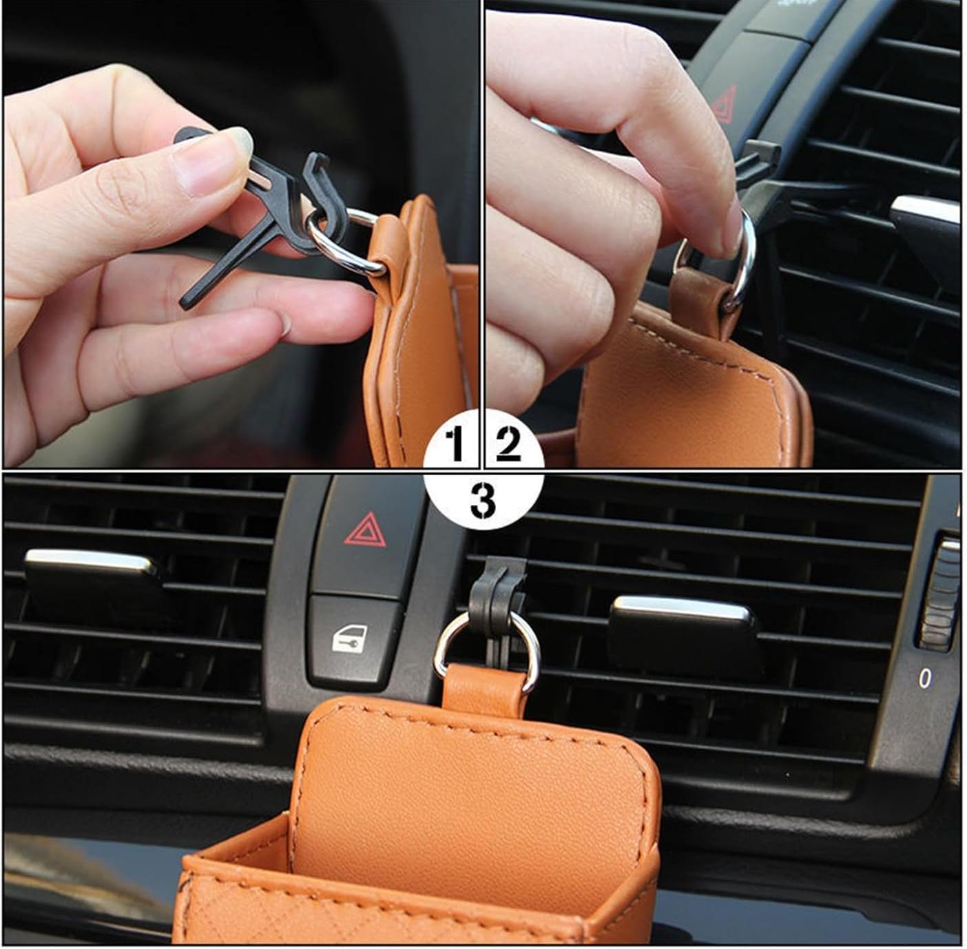 Органайзер для авто из экокожи на дефлектор для хранения аксессуаров 12x9x5,5 см Коричневый (D-0129) - фото 3 Органайзер для авто из экокожи на дефлектор для хранения аксессуаров 12x9x5,5 см Коричневый (D-0129) - фото 3