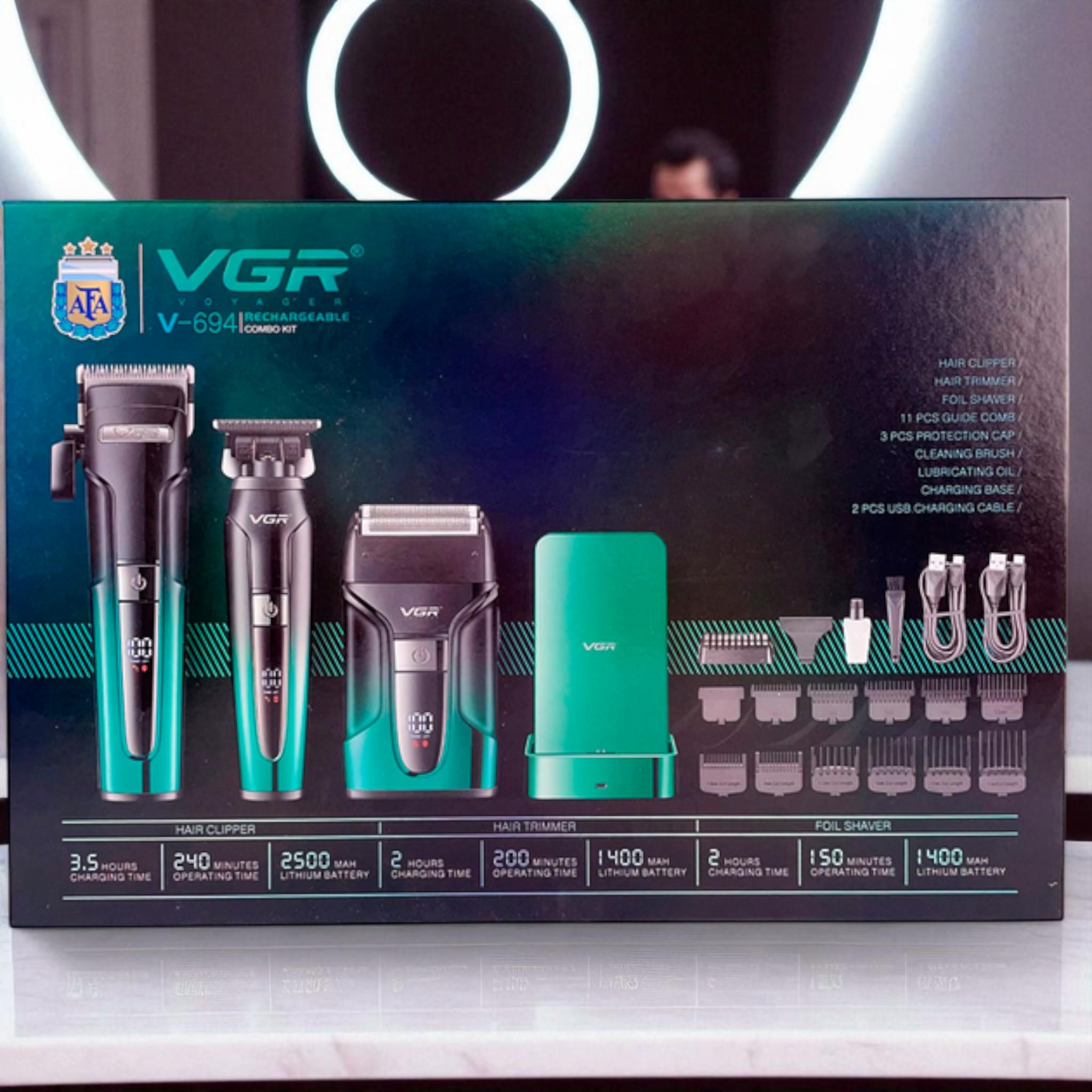 Набор VGR 3в1 V-694 Машинка для стрижки аккумуляторная clipper/триммер/электробритва Blue (E_V-694Blue) - фото 3 Набор VGR 3в1 V-694 Машинка для стрижки аккумуляторная clipper/триммер/электробритва Blue (E_V-694Blue) - фото 3