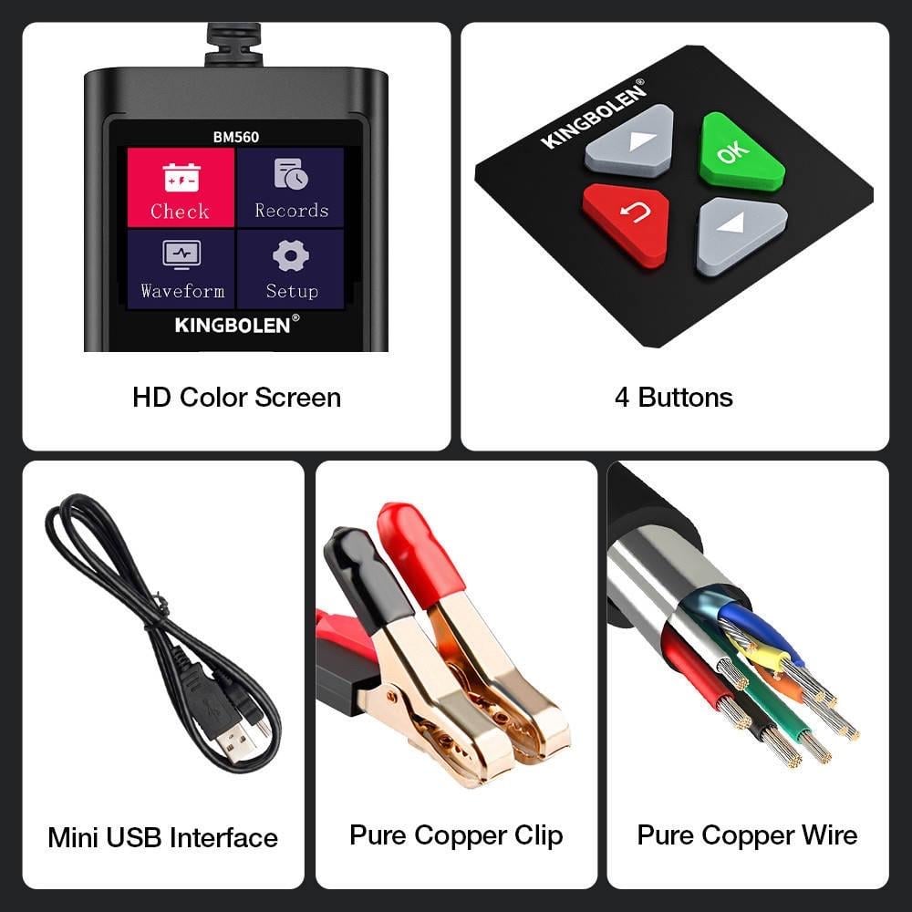 Тестер аккумулятора KINGBOLEN BM560 6V/12V проверка АКБ генератора пуска авто и мото LCD-экран - фото 2