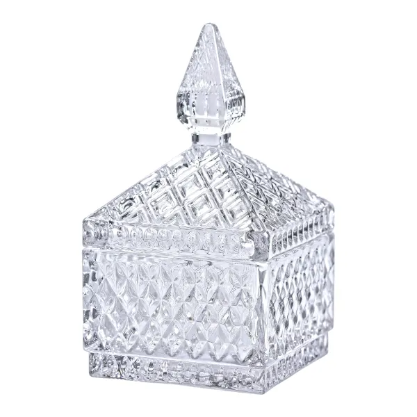 Конфетница с крышкой из хрустального стекла в восточном стиле Прозрачный (HP-YH-27) - фото 2