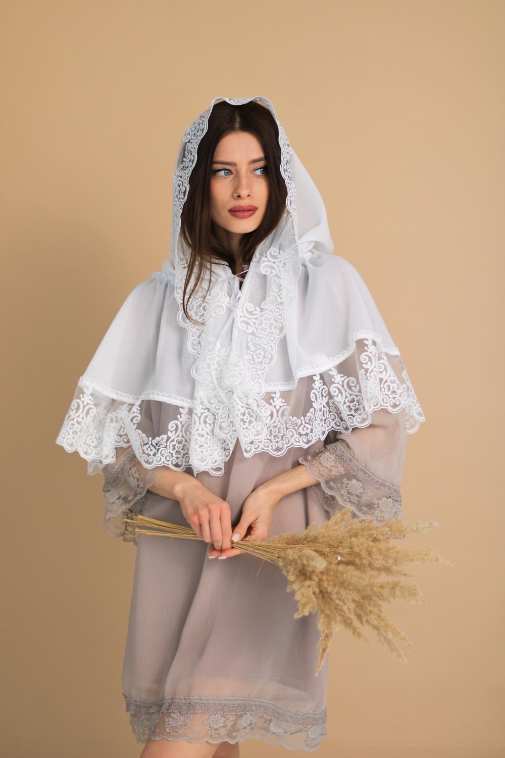 Палантин для храму на голову Ніжно-молочний (п008) - фото 10