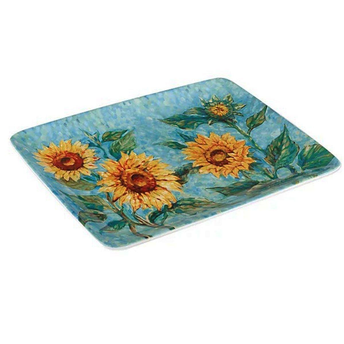 Блюдо керамическое Certified International с рисунком Золотистые подсолнухи 41х30 см Голубой (31448) - фото 2