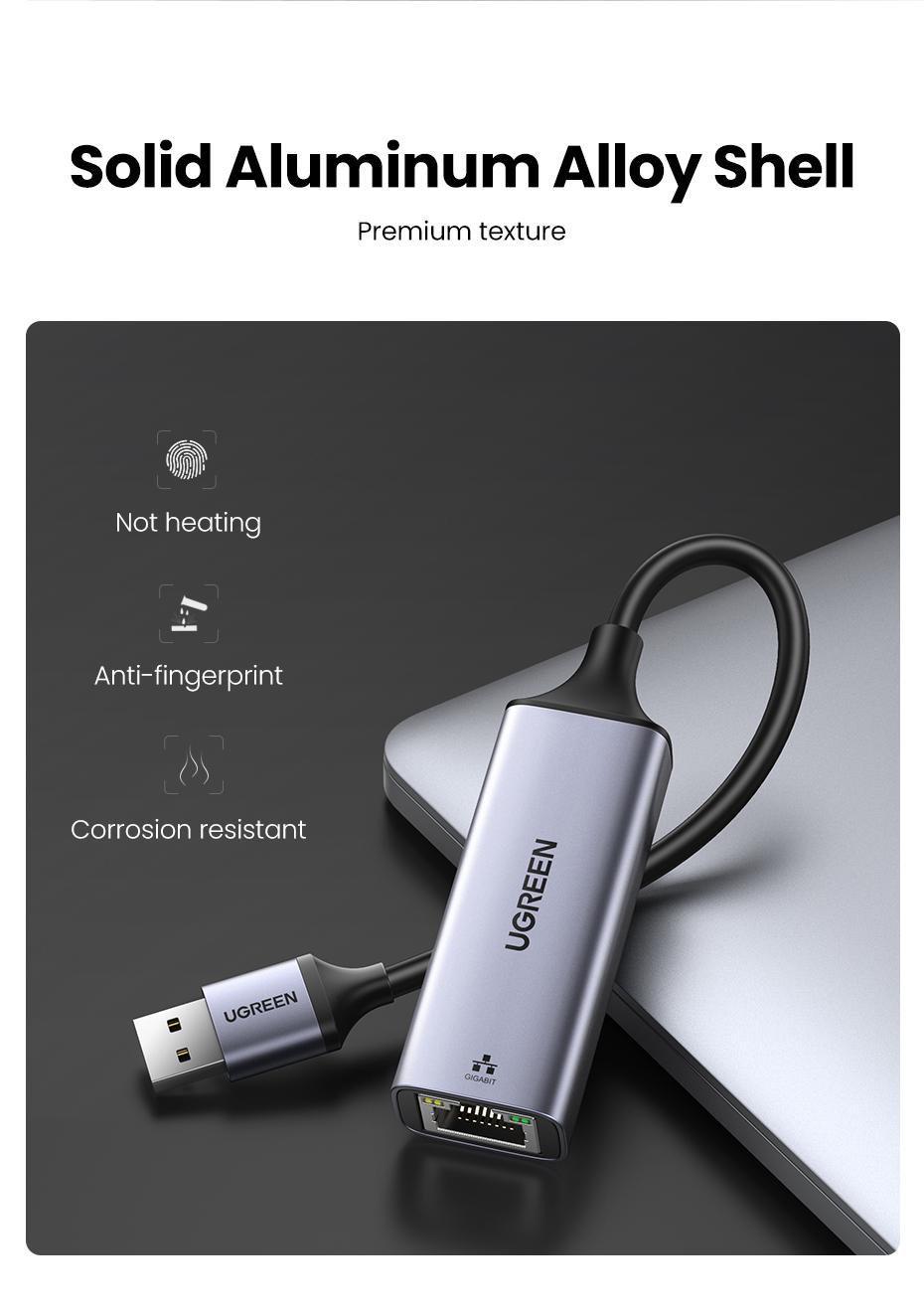 Сетевая карта UGREEN USB-Ethernet 1 Гбит/с LAN USB 3.0-RJ45 1000 Мбит/с металлический Серый (50922) - фото 11