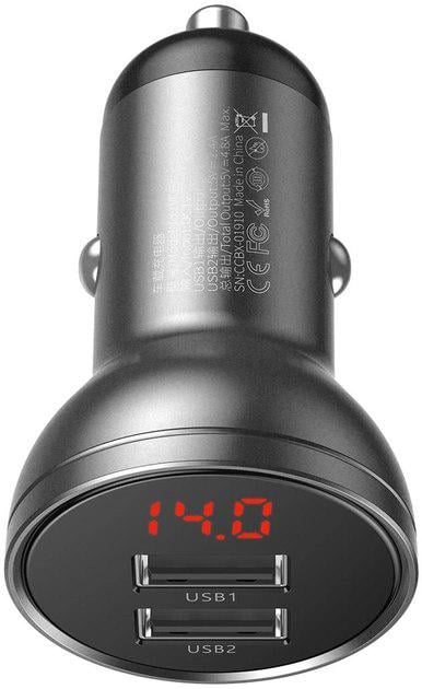 Зарядний пристрій в автомобіль Baseus Digital Display Dual USB 4.8A Car Charger 24W Grey (CCBX-0G) - фото 3 Зарядний пристрій в автомобіль Baseus Digital Display Dual USB 4.8A Car Charger 24W Grey (CCBX-0G) - фото 3