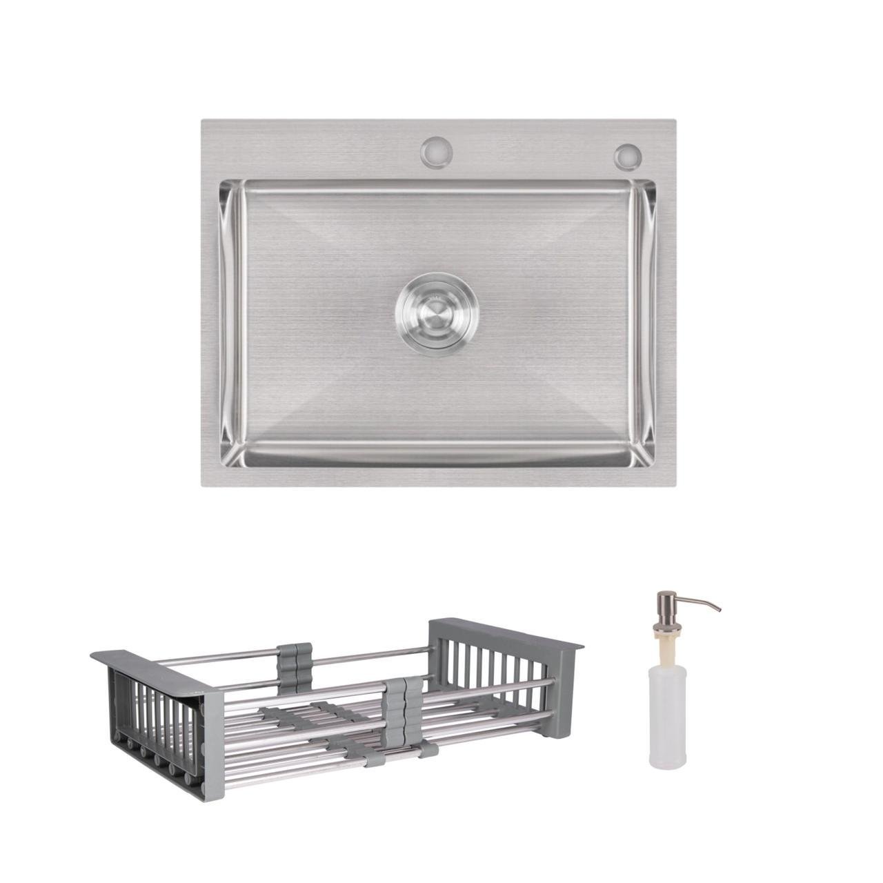 Комплект Lidz Handmade H5845 мийка для кухні інтегрована Brushed з дозатором/Lidz K01G корзина (2553560844)