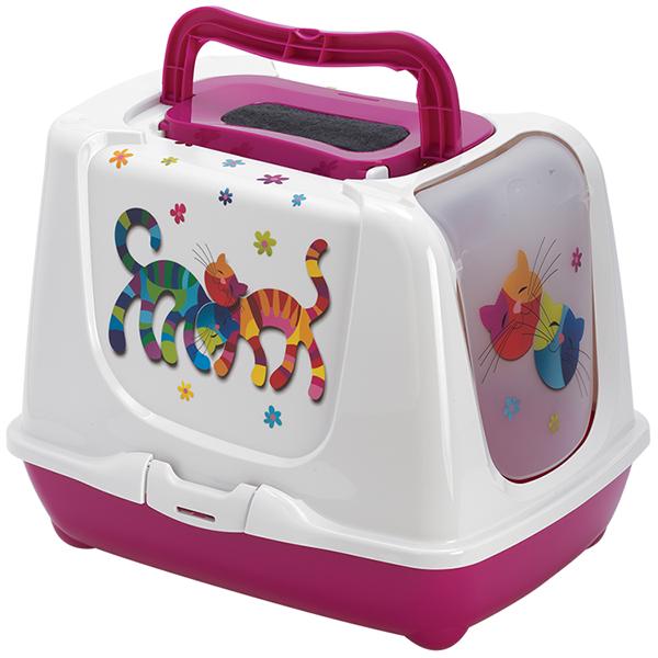 Туалет закритий для котів з вугільним фільтром та совком Moderna Trendy Cat Friends Forever Рожевий (C245328FF)