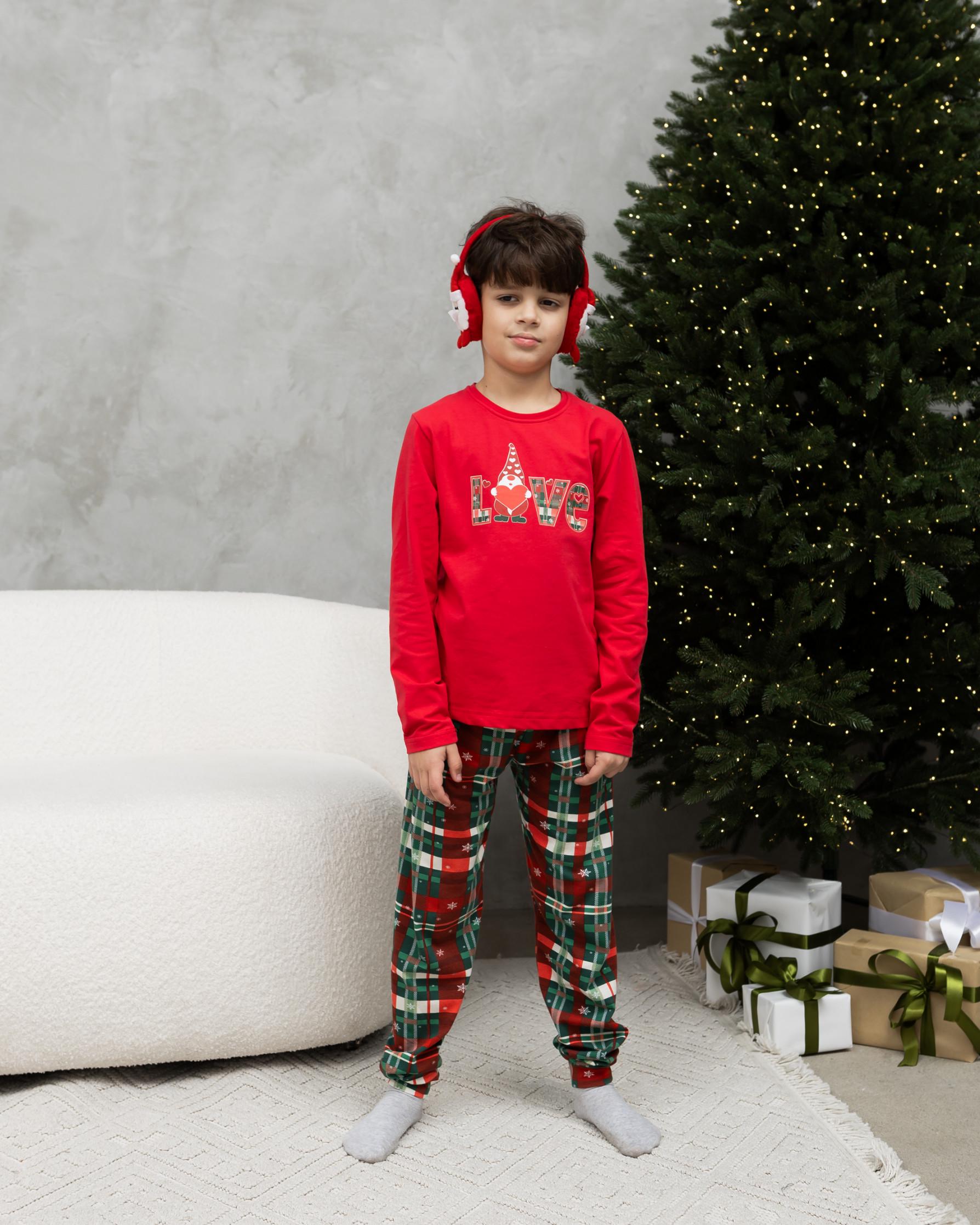 Пижама для мальчика подростковая новогодняя Love-Family look для семьи 140-146 см Красный