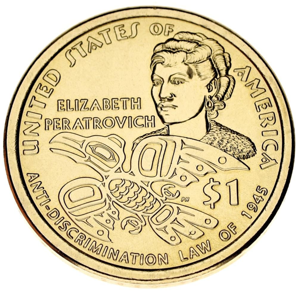 Коллекционная монета США 1 доллар 2020 UNC Сакагавея Коренные американцы Э. Ператрович Закон о борьбе с дискриминацией 1945 (15390180)