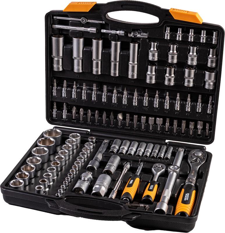 Набір насадок торцевих MASTERTOOL PROFI CrV 1/4"-1/2" тріскачка що подовжується 72 зуба 111 шт кейс 78-5112