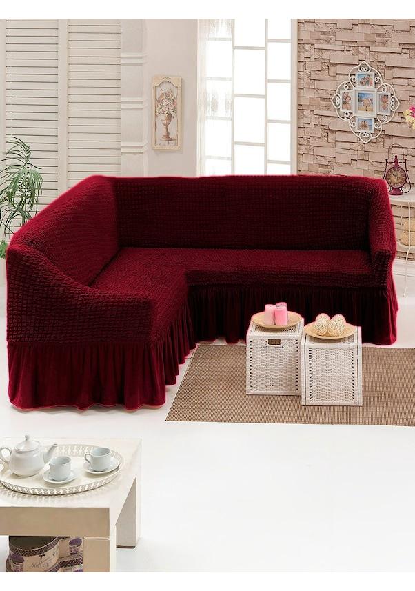 Чехол-накидка на угловой диван с креслом Бордовый (10-18-5)