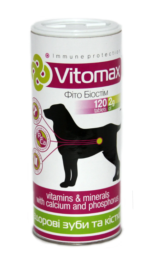Витамины Vitomax Здоровые зубья и кости для собак 120 табл.