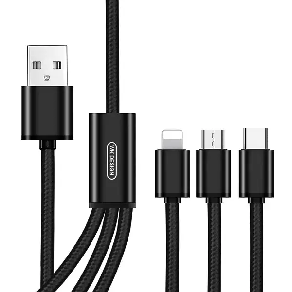 Кабель WK WDC-091th 3в1 Type-C/Lightning/MicroUSB to USB 1,15 м Черный (6941027606490)
