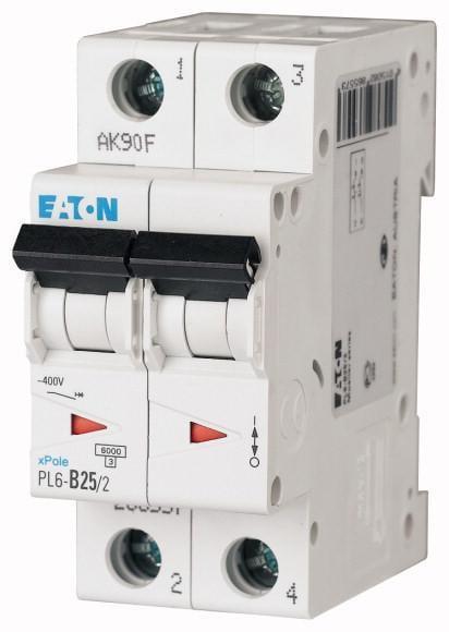 Автоматический выключатель Eaton Xpole PL6-C25/2 25А двухполюсный/кривая C/Iкз 6 кA (286569)