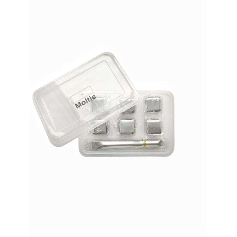 Кубики для виски Moltis металлические с щипцами Whiskey Stones 6 шт. Сливер (SK6)