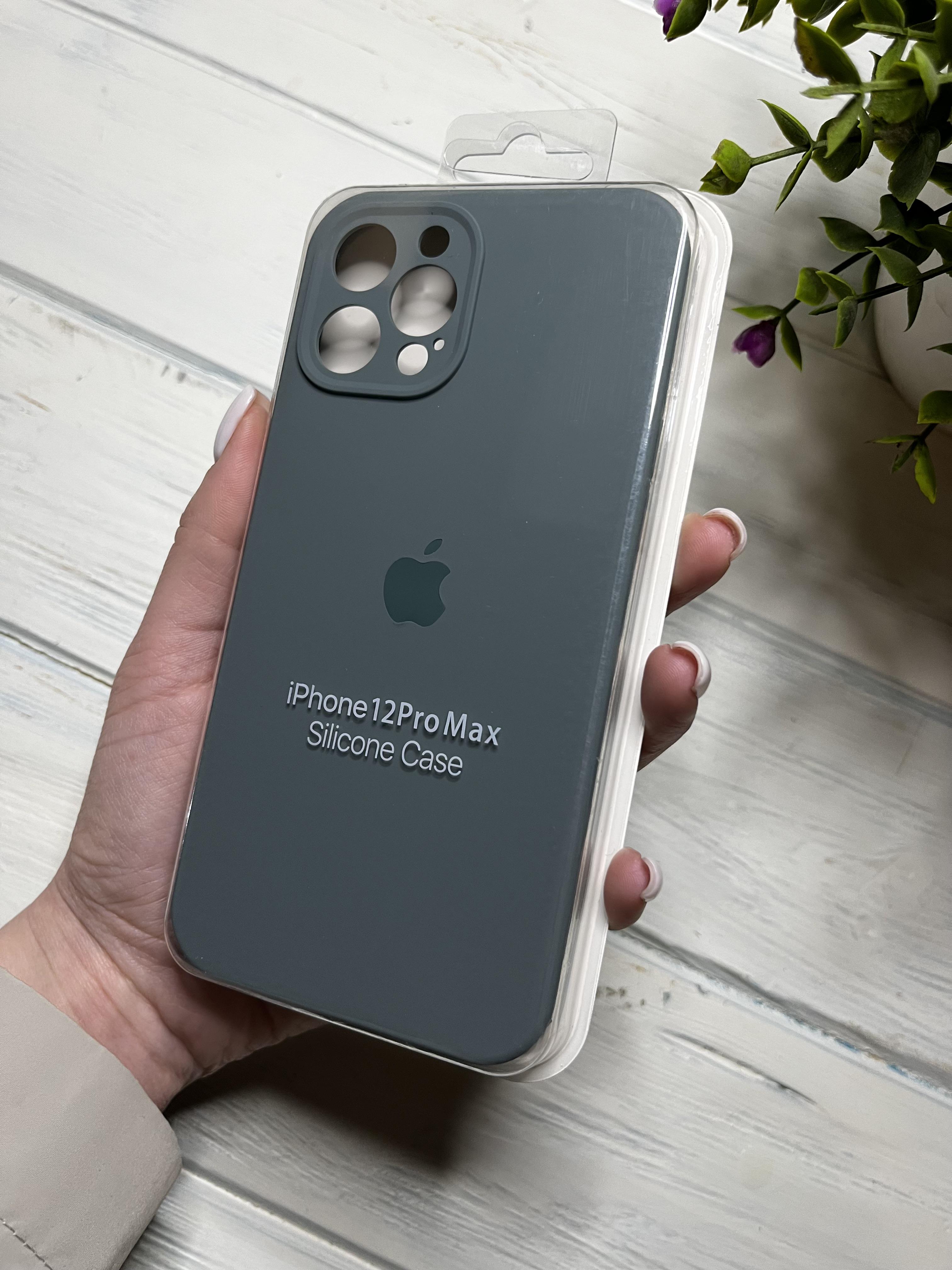 Чехол накладка на iPhone (Айфон) 12 Pro Max квадратные борта silicone case full camera Apple