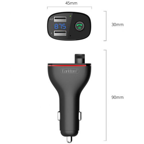 Автомобільний FM-трансмітер модулятор Earldom ET-M58 2 порти USB-A LED-дисплей Чорний - фото 2