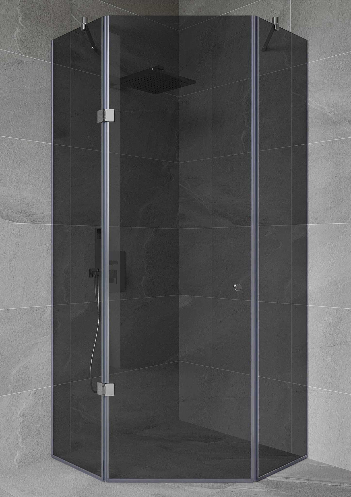 Душевая кабина пятиугольная трапеция Eva 70х70 см стекло Графит без поддона стеклянная дверь 55 см душевой уголок 135°