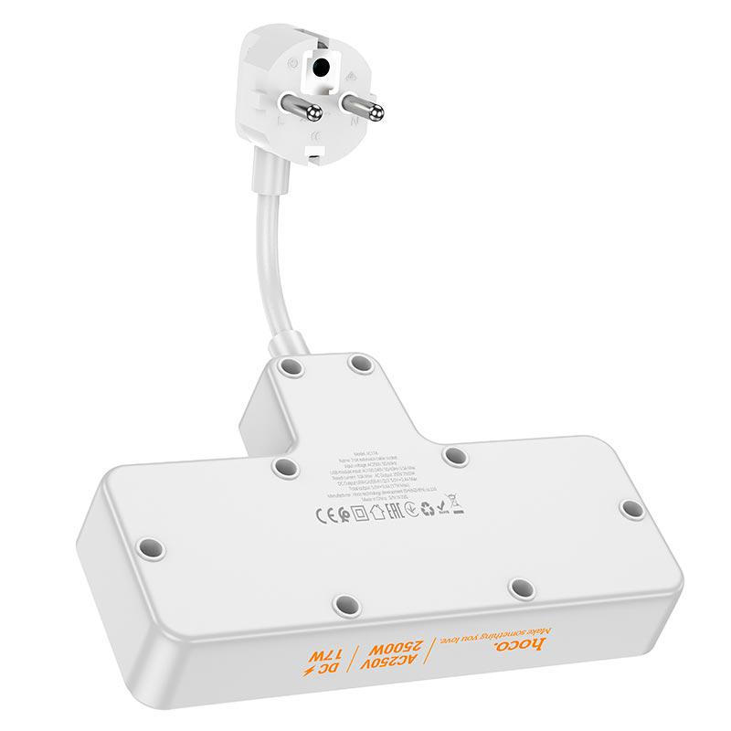 Подовжувач мережевий Hoco AC11A 3xUSB Type-C 10A 17W White - фото 3 Подовжувач мережевий Hoco AC11A 3xUSB Type-C 10A 17W White - фото 3