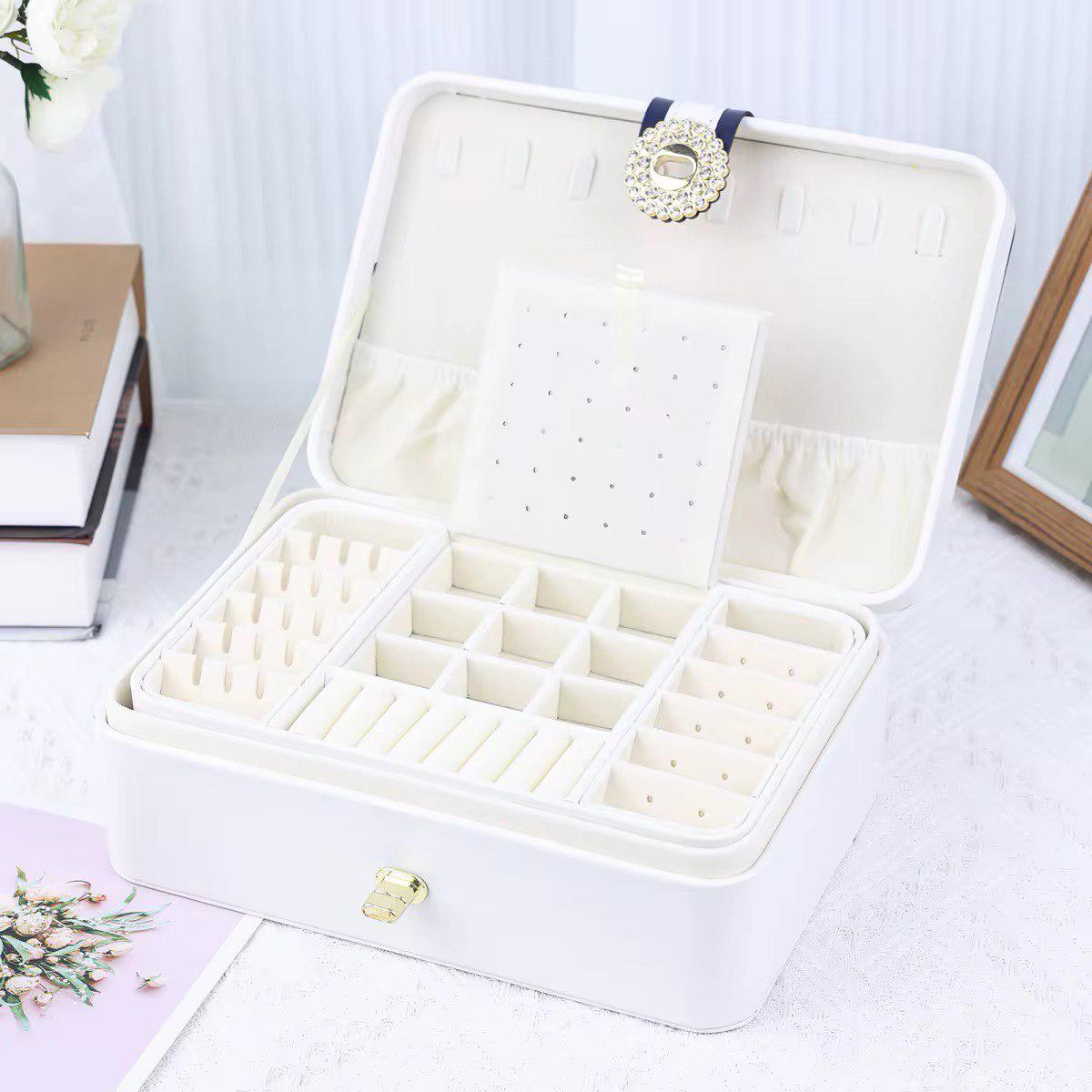 Органайзер-скринька для прикрас та аксесуарів двоярусний 23,5х16х9 см Білий (ST0407) - фото 4 Органайзер-скринька для прикрас та аксесуарів двоярусний 23,5х16х9 см Білий (ST0407) - фото 4