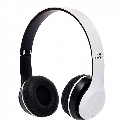 Беспроводные наушники Bluetooth Wireless P47 Black/microSD/FM White - фото 1