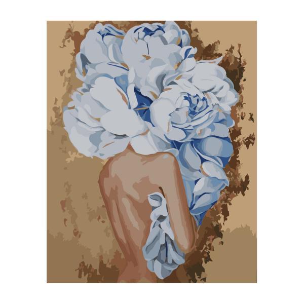 Набір для розпису за номерами Strateg Дівчата з блакитними півоніями 40х50 см (VA-3043-mt)